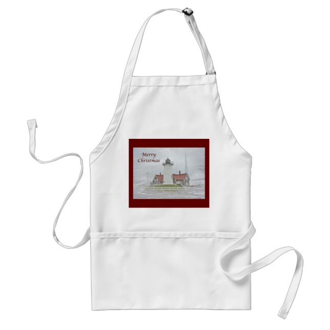 Lighthouse in Snow Merry Christmas Standard Apron (Front)