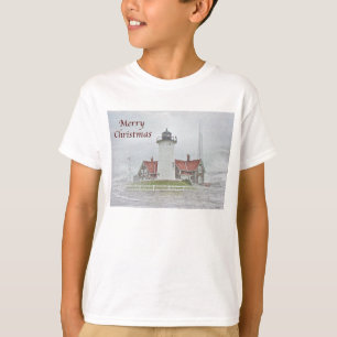 Lighthouse in Snow Merry Christmas T-Shirt