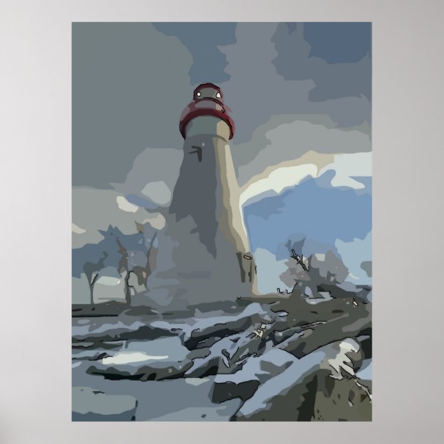 Lighthouse in Snow Poster (Front)