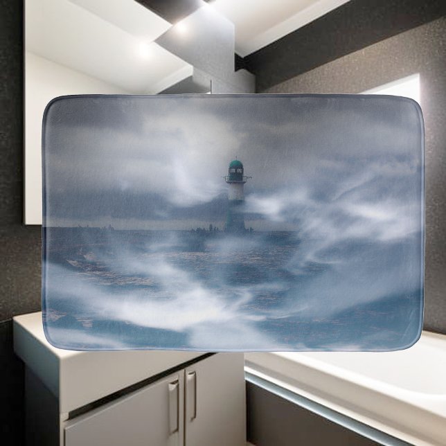 Lighthouse in the storm - Baltic Sea  Bath Mat (Creator Uploaded)