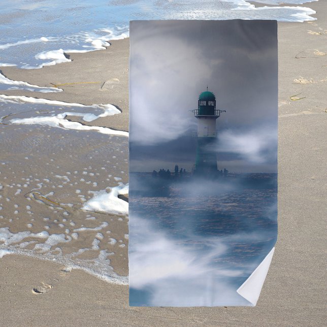 Lighthouse in the storm - Baltic Sea   Beach Towel (Creator Uploaded)