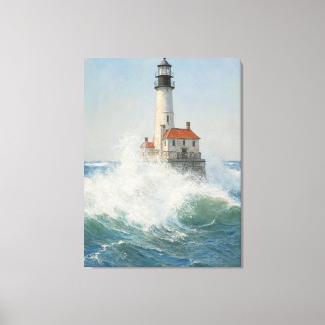 Lighthouse in the Storm – Ocean Waves Art Print (Front)