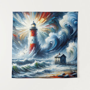 Lighthouse in the Storm's Embrace: An Expressionis Tapestry