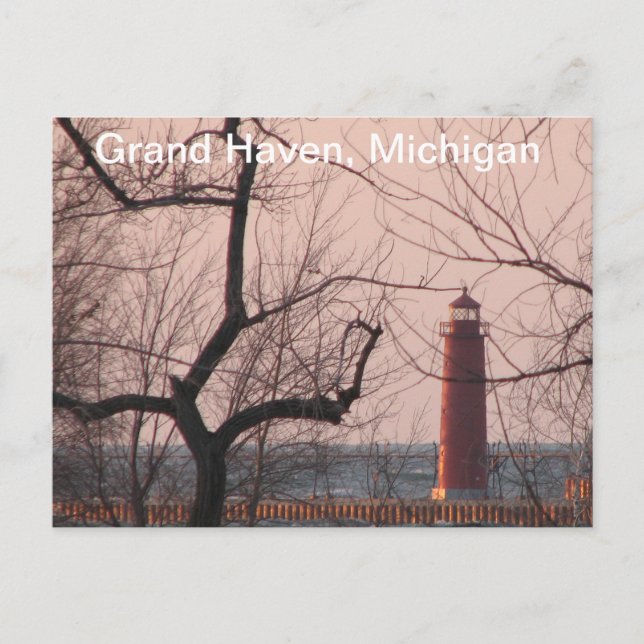 Lighthouse in Winter Grand Haven, MI Postcard (Front)
