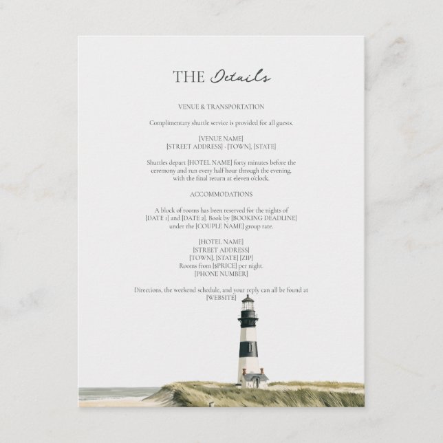 Lighthouse Ivory Olive Script Wedding Details Enclosure Card (Front)