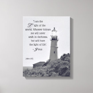 Lighthouse John 8:12 Wrapped Canvas