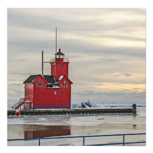 Lighthouse known as Big Red in Michigan Photo Print