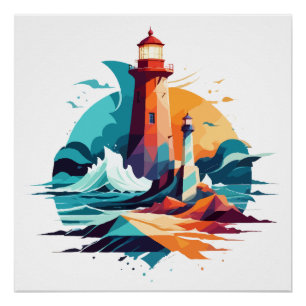 Lighthouse Landscape Calm Tranquil Nature Outdoors Poster