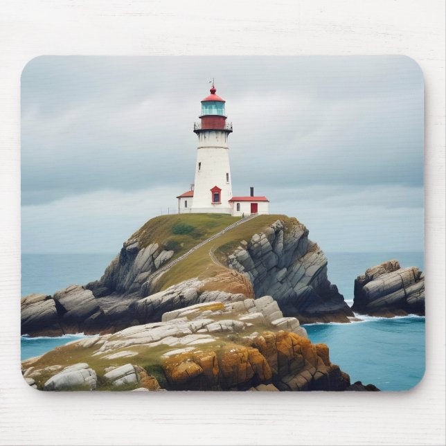 Lighthouse Landscape Coastal Ocean Calm Scenery Mouse Mat (Front)