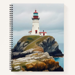 Lighthouse Landscape Coastal Ocean Calm Scenery Notebook
