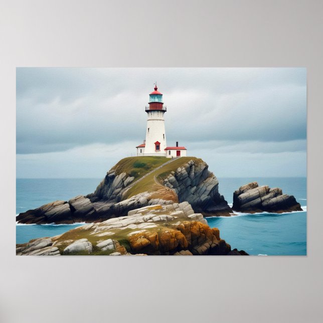 Lighthouse Landscape Coastal Ocean Calm Scenery Poster (Front)