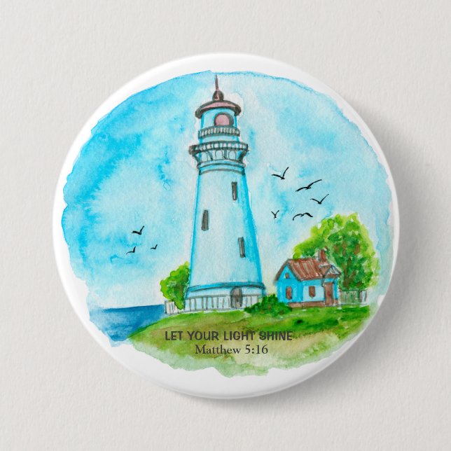 Lighthouse Let Your Light Shine Matthew 5:16 7.5 Cm Round Badge (Front)