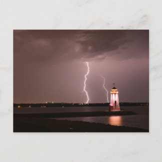 Lighthouse Lightning at Lake Hefner Postcard