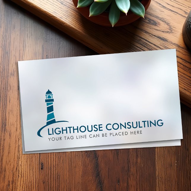 Lighthouse logo - shades of blue on pearl business card (Creator Uploaded)