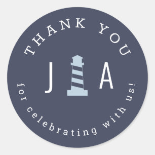 Lighthouse Monogram Thank You Wedding Classic Round Sticker