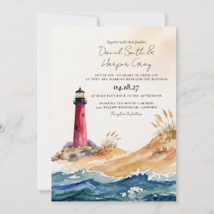 Lighthouse Nautical Beach Watercolor Wedding Invitation