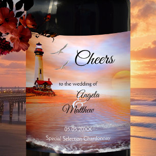Lighthouse Nautical Beach Wedding Wine Label