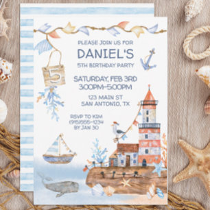 Lighthouse Nautical Birthday Invitation