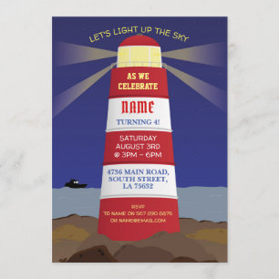 Lighthouse Nautical Birthday Party Ship Navy Invitation