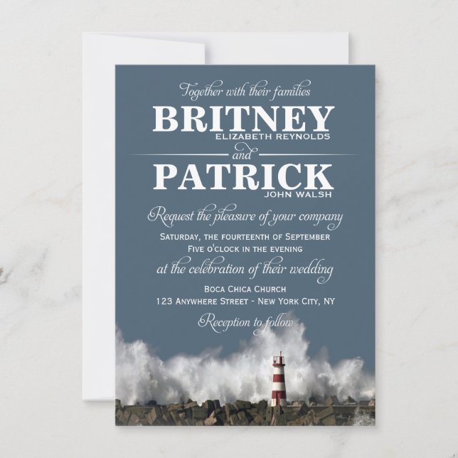 Lighthouse Nautical Themed Wedding Invitations (Front)