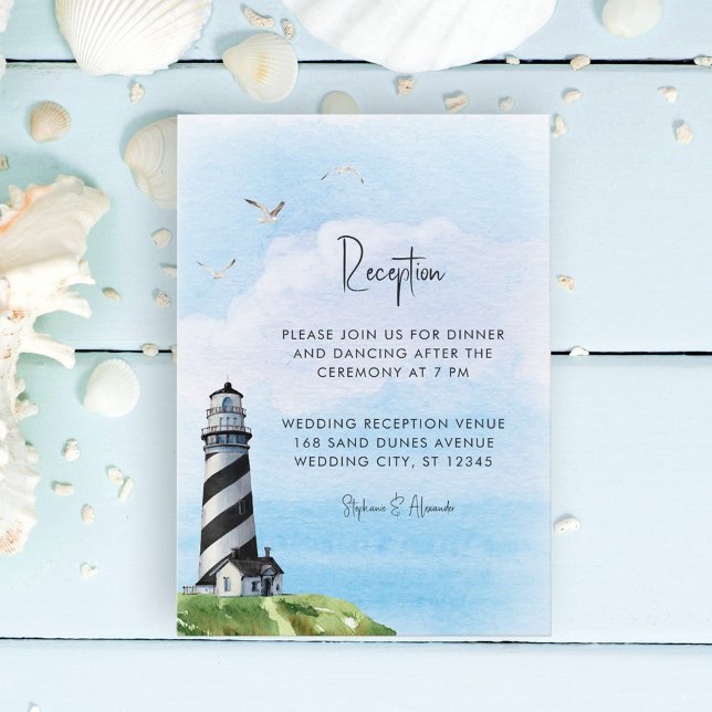 Lighthouse Nautical Watercolor Wedding Reception Enclosure Card (Creator Uploaded)