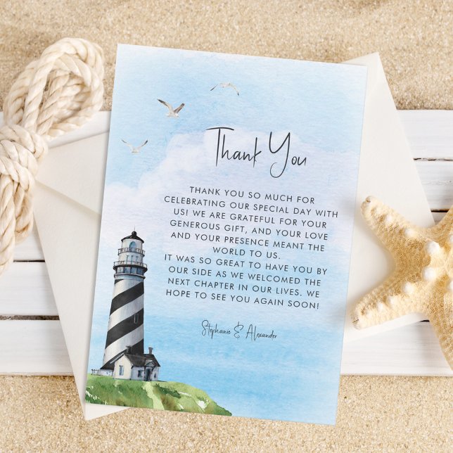 Lighthouse Nautical Watercolor Wedding Thank You Card (Creator Uploaded)