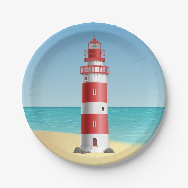 Lighthouse Nautical Wedding Beach Summer Ocean Paper Plate (Front)
