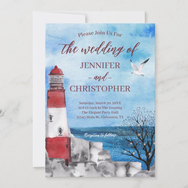 Lighthouse Nautical Wedding Invitation (Front)