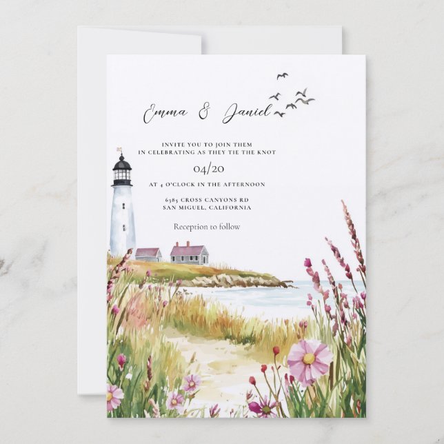 Lighthouse Nautical Wedding Invitation (Front)