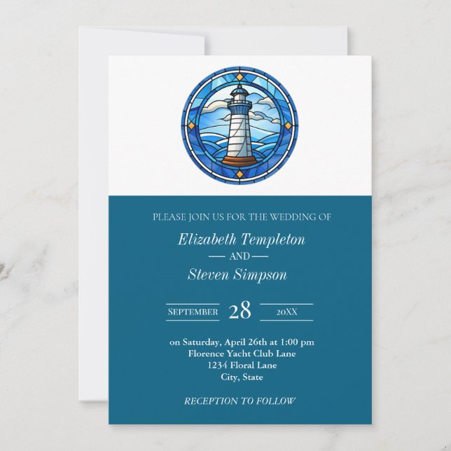 Lighthouse Nautical Wedding Maritime Modern  Invitation (Front)