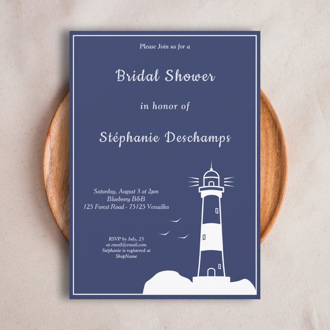 Lighthouse Navy Blue Bridal Shower Invitation (Lighthouse Navy Blue Bridal Shower Invitation)