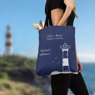 Lighthouse Navy Blue Tote Bag
