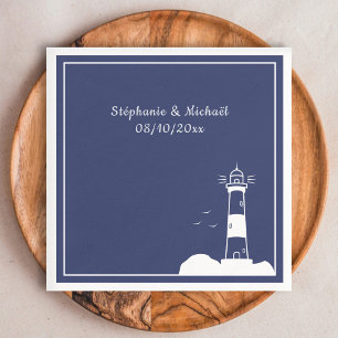 Lighthouse Navy Blue Wedding Napkin