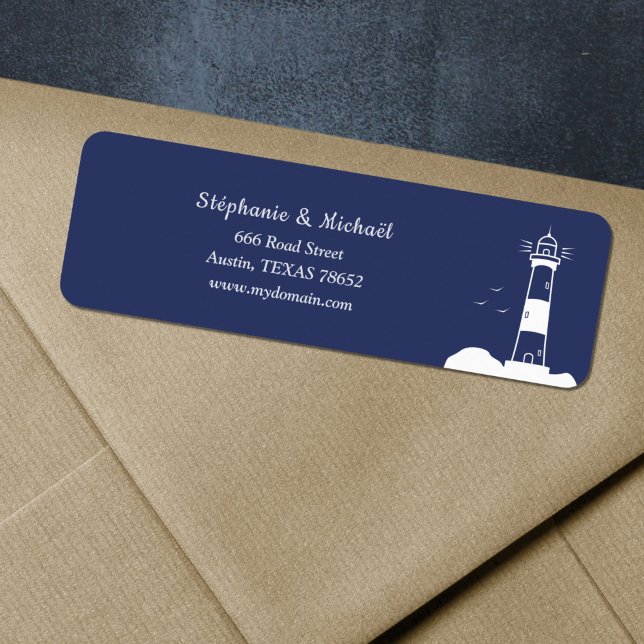 Lighthouse Navy Blue Wedding Return Address Label (Lighthouse Navy Blue Wedding Return Address Label)