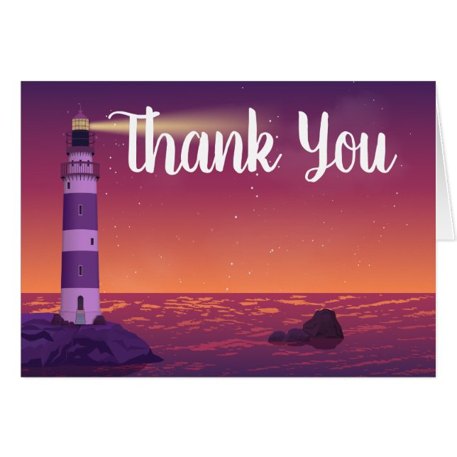 Lighthouse Ocean Beach Nautical Wedding Thank You (Front Horizontal)