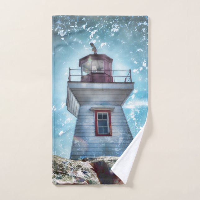 Lighthouse Ocean Blue Nautical Rustic Coastal Bath Towel Set (Hand Towel)