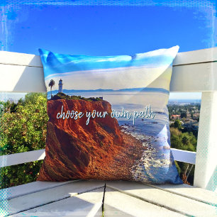 Lighthouse Ocean Cliff Photo, Choose Your Own Path Cushion