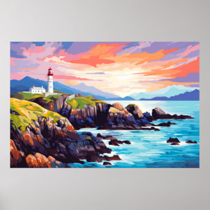 Lighthouse Ocean Coast Landscape Nature Poster