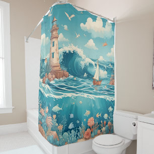 Lighthouse & Ocean Dreamscape Shower Curtain