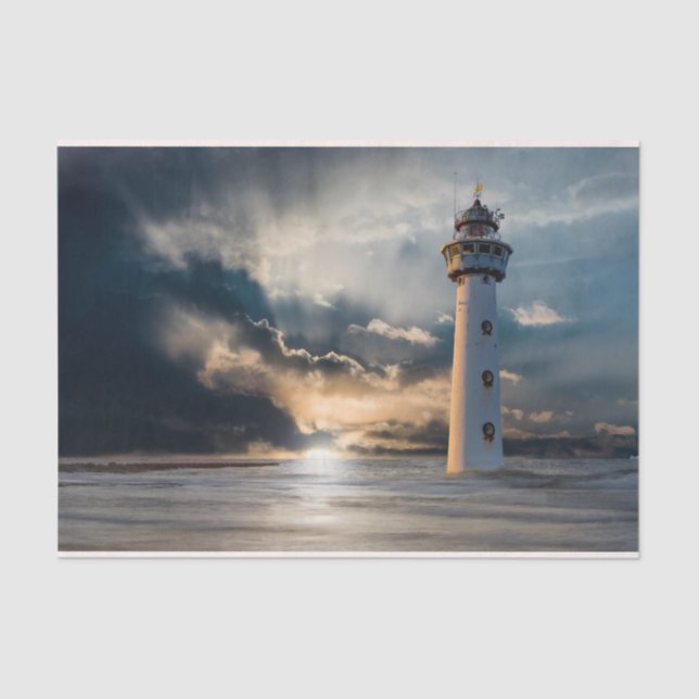 Lighthouse Ocean Morning Decoupage Tissue Paper (Front)