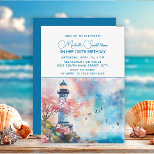 Lighthouse Ocean Nautical 100th Birthday Invitation