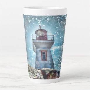 Lighthouse Ocean Nautical Blue Rustic Coastal Latte Mug