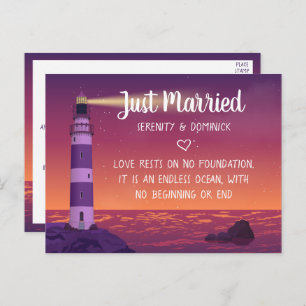 `Lighthouse Ocean Nautical Just Married Wedding Announcement Postcard
