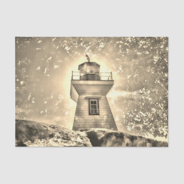 Lighthouse Ocean Nautical Sepia Rustic Coastal Tissue Paper (Front)