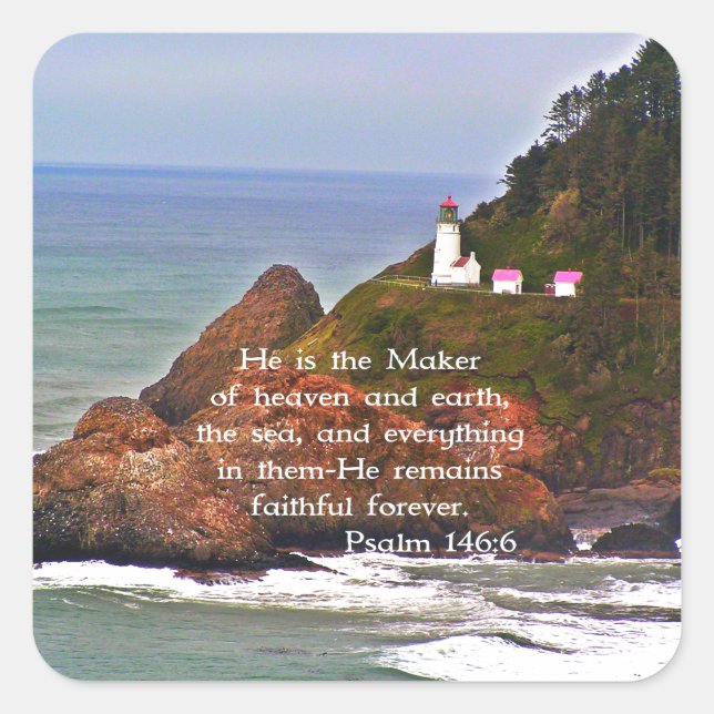 Lighthouse Ocean Sea Christian Creationarts Square Sticker (Front)