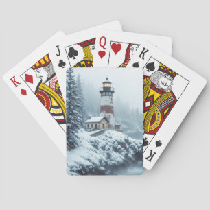 Lighthouse Ocean Sea Nature Marine Coastline Snow Playing Cards
