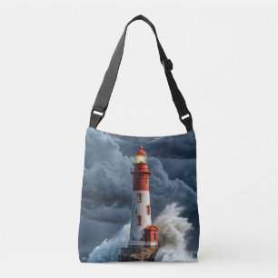 Lighthouse Ocean Storm Majestic Powerful Wave Crossbody Bag