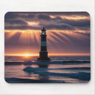 Lighthouse Ocean Sunset Mouse Mat
