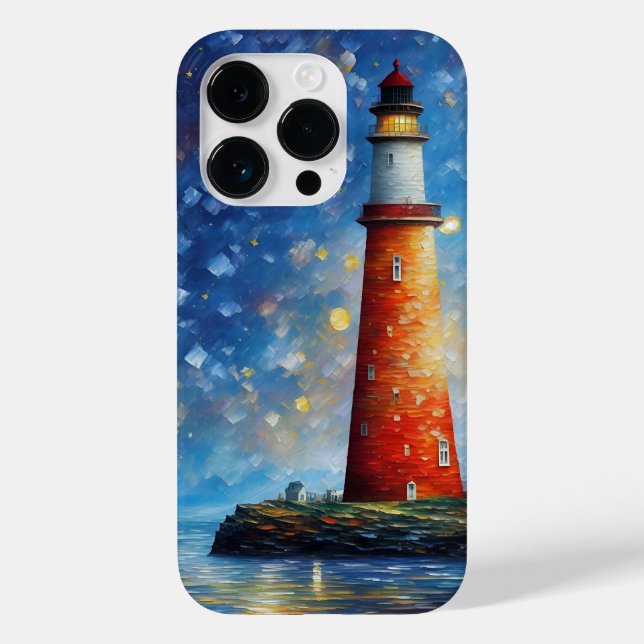 Lighthouse Ocean Sunset Painting Case-Mate iPhone Case (Back)