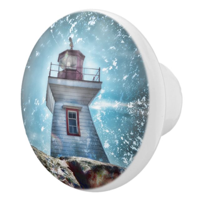 Lighthouse Ocean Turquoise Blue Nautical Coastal Ceramic Knob (Right)
